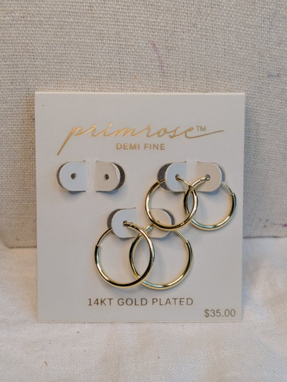 Primrose Demi Fine 14KT Gold Plated Hoop Earrings – 2‑Pair Set (New on Card)